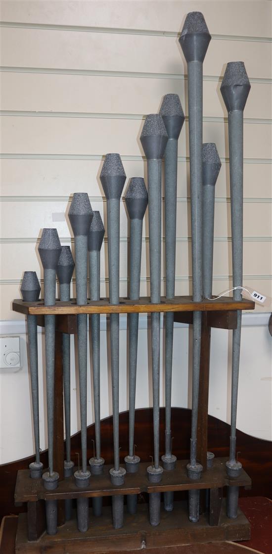 A set of church organ pipes in stand H.119cm